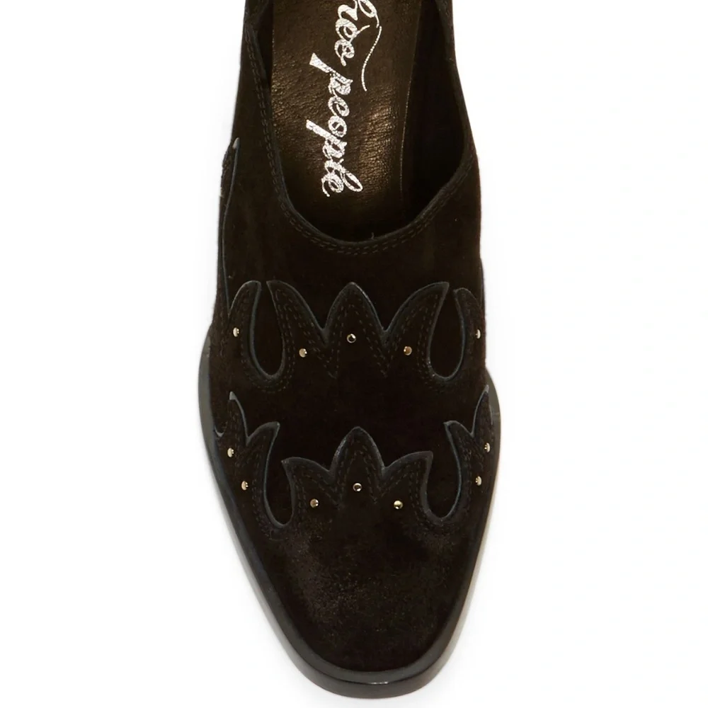 Free People NEW Pumps BLACK Leather Studs Shoes Women's 37 NWT